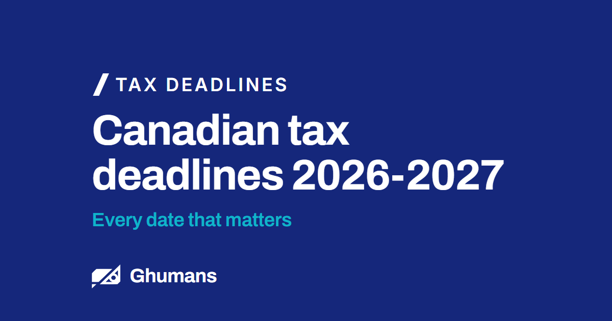 Canadian tax deadlines 2026-2027. Every date that matters